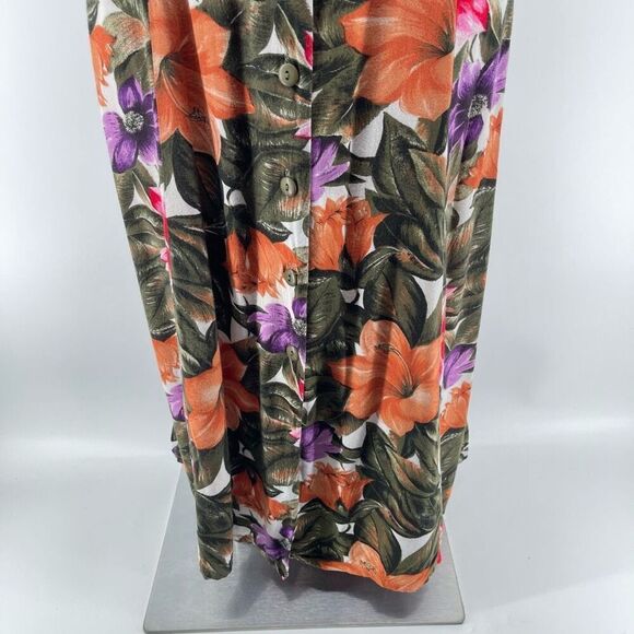 Vintage Jamie Brooke Rayon Tropical Floral Button Front Maxi Dress Size 10 - Picture 7 of 14